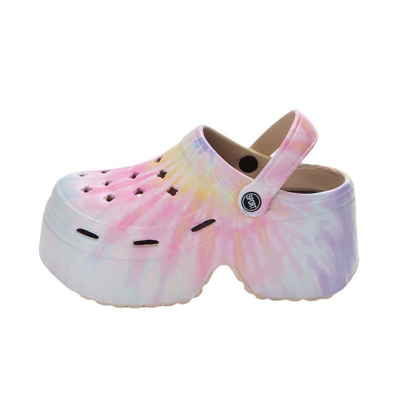 Thick-soled hole shoes for women to wear outside in summer DIY European station leopard print sandals small high-heeled hole shoes