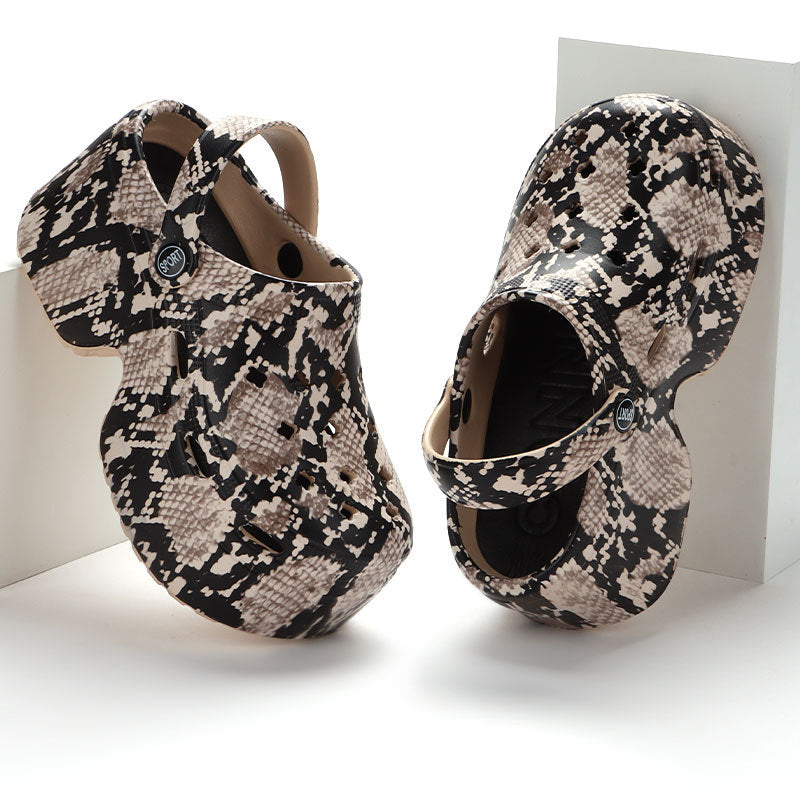 Thick-soled hole shoes for women to wear outside in summer DIY European station leopard print sandals small high-heeled hole shoes
