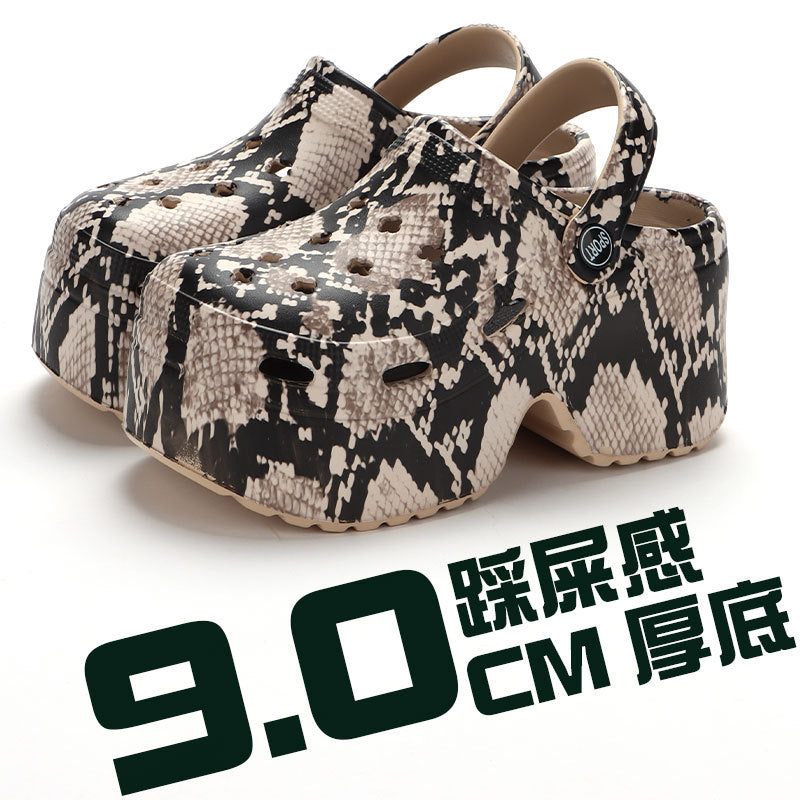 Thick-soled hole shoes for women to wear outside in summer DIY European station leopard print sandals small high-heeled hole shoes