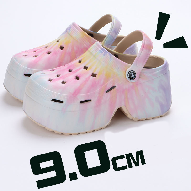 Thick-soled hole shoes for women to wear outside in summer DIY European station leopard print sandals small high-heeled hole shoes