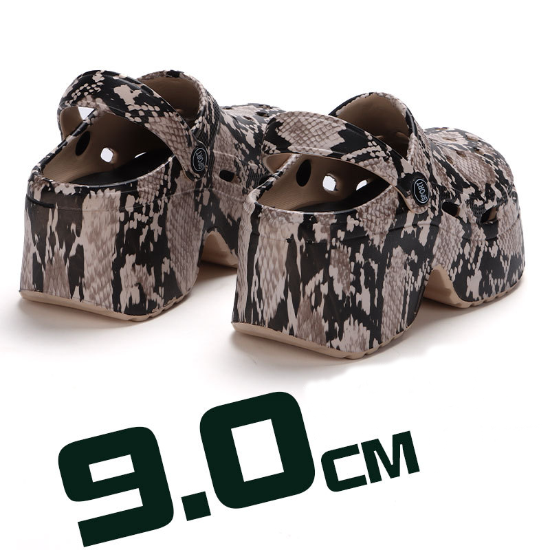 Thick-soled hole shoes for women to wear outside in summer DIY European station leopard print sandals small high-heeled hole shoes