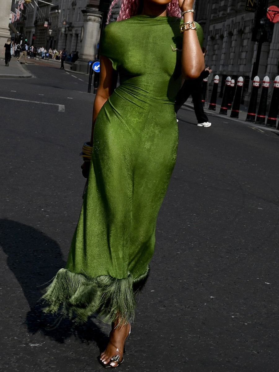 Elegant Cutout Fringed Edge Dress