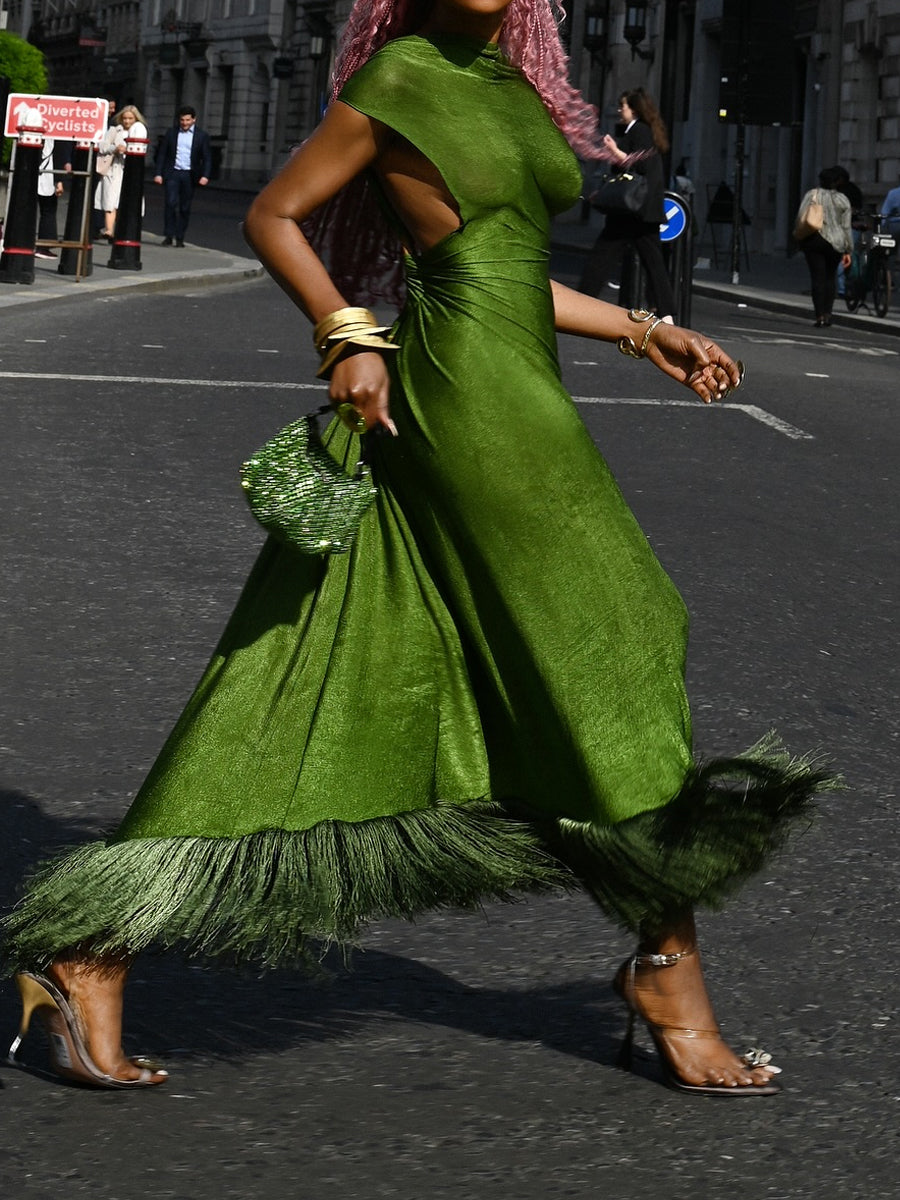 Elegant Cutout Fringed Edge Dress