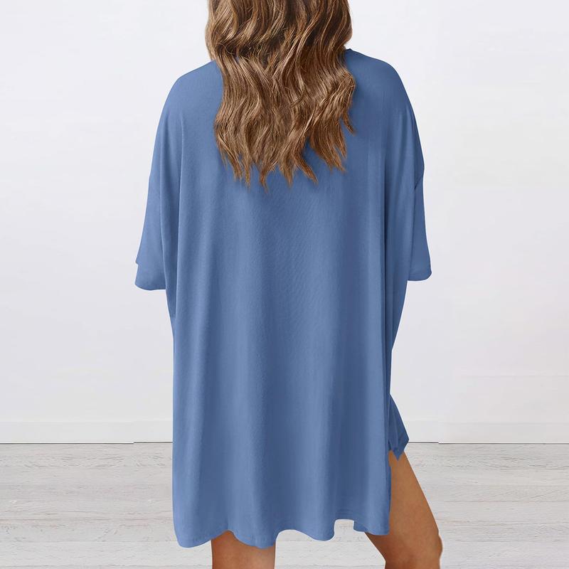 PrettyGarden Women's Summer Two-Piece Set 2025 Casual Oversized Shirts Biker Shorts Matching Airport Travel Outfit Split Hem Lounge