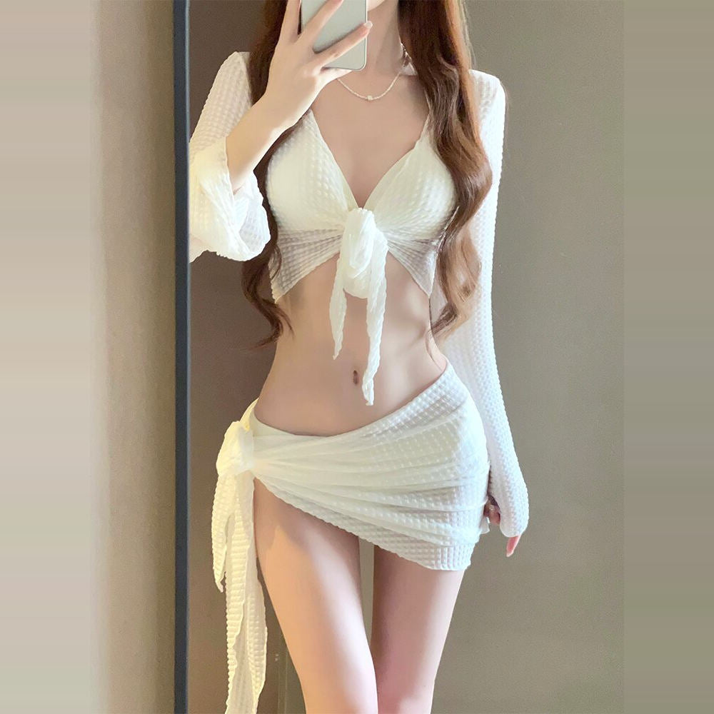 Victoria bikini women's four-piece set high-end white sexy split swimsuit Sanya resort hot spring new