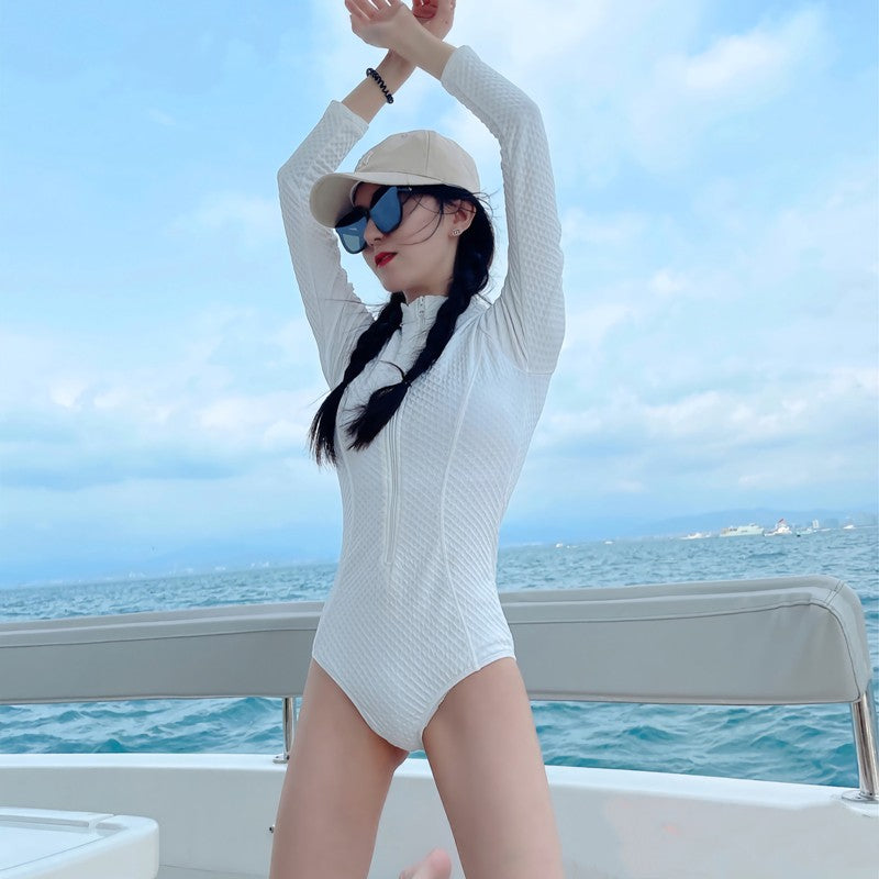Swimsuit women's 2025 new long-sleeved sunscreen professional surfing diving white swimsuit jellyfish suit
