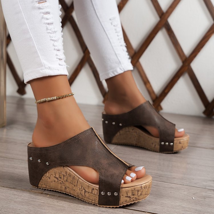 Wedge heel sandals popular summer new round toe thick bottom Roman sandals