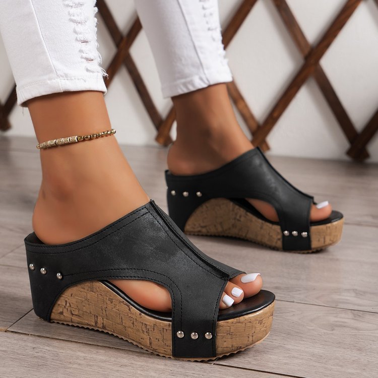 Wedge heel sandals popular summer new round toe thick bottom Roman sandals