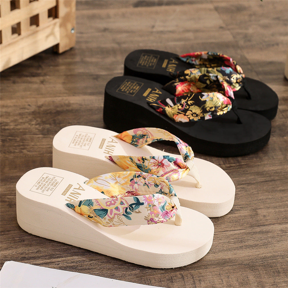 Summer ethnic style flip-flops bohemian satin fabric straps