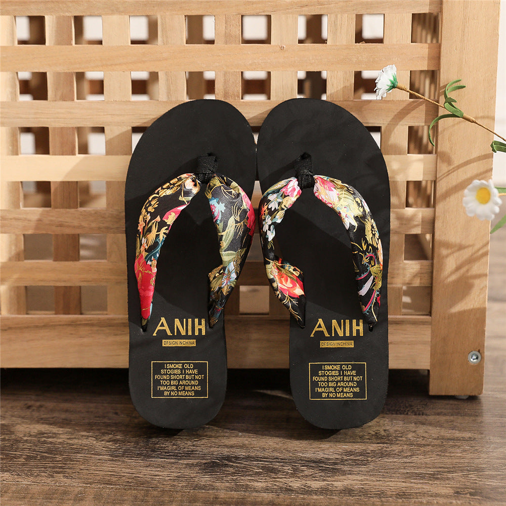 Summer ethnic style flip-flops bohemian satin fabric straps