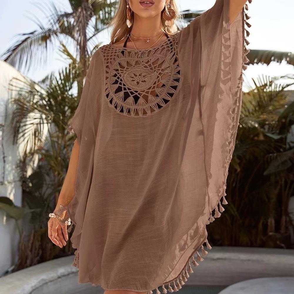New holiday hand-crocheted solid color splicing beach skirt