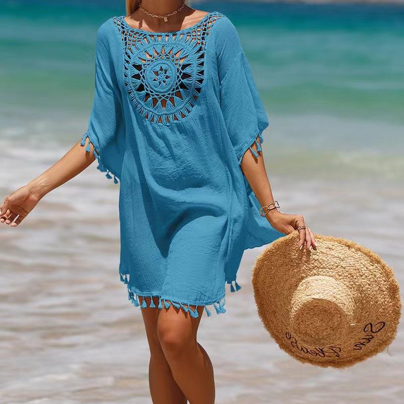 New holiday hand-crocheted solid color splicing beach skirt