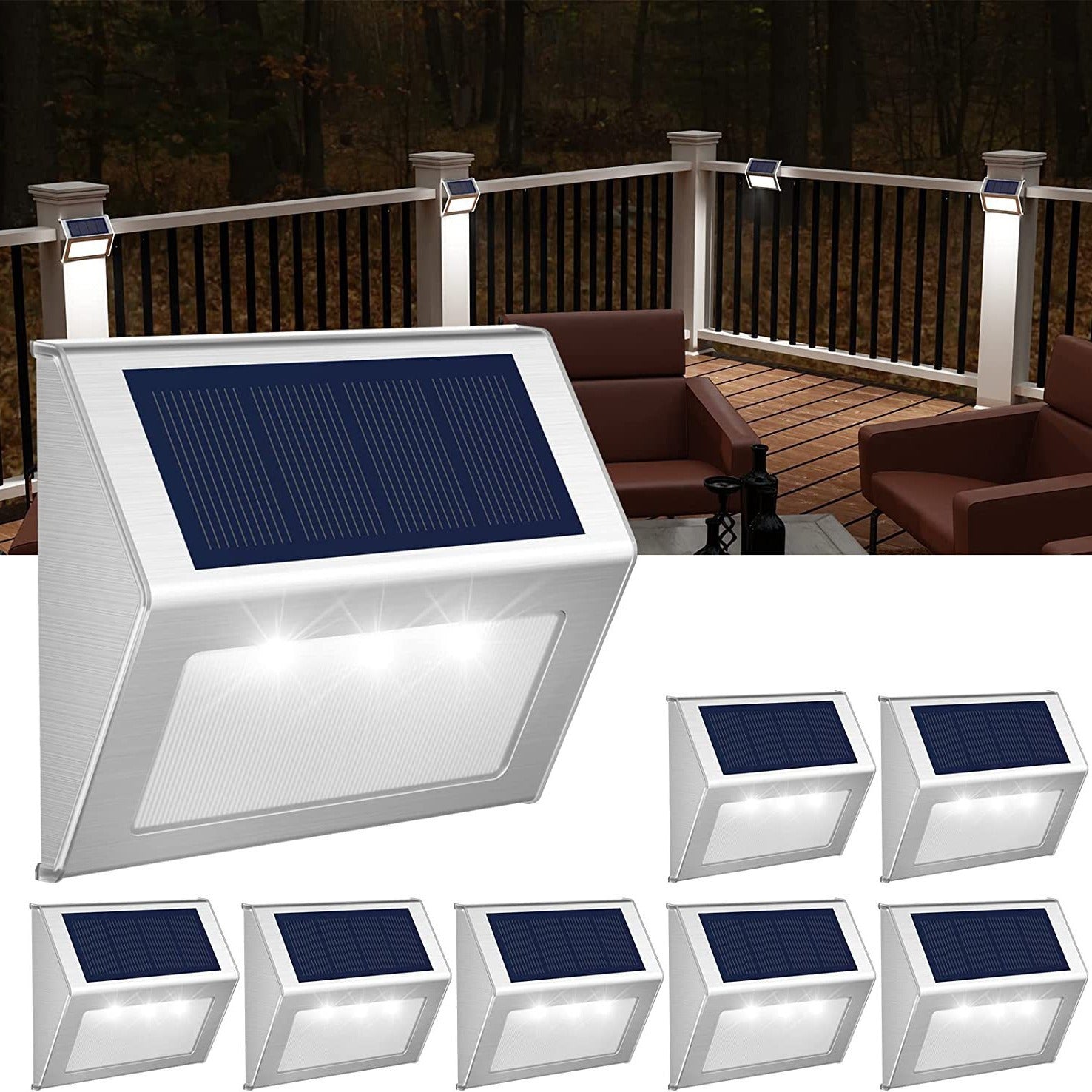 Solar Stair Step Stainless Steel 3LED Outdoor Rainproof Stair Light