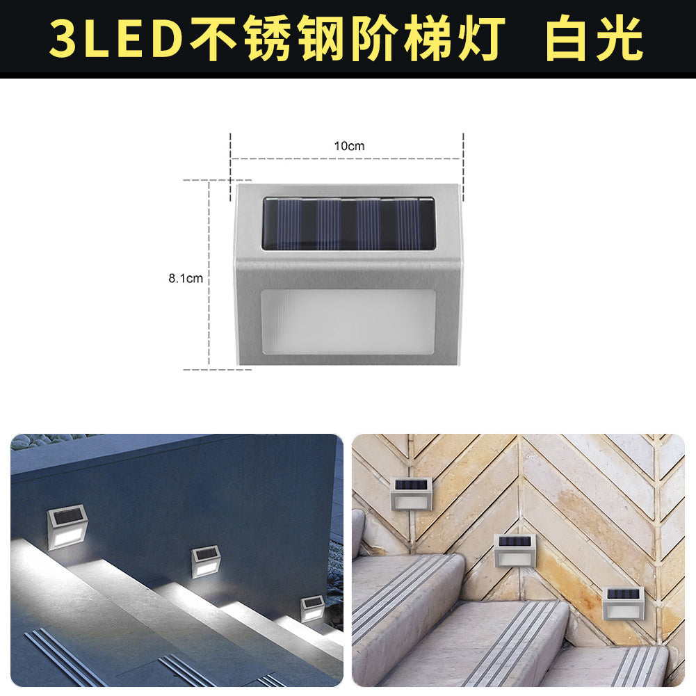 Solar Stair Step Stainless Steel 3LED Outdoor Rainproof Stair Light