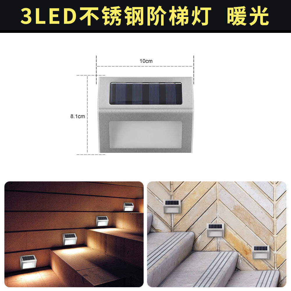 Solar Stair Step Stainless Steel 3LED Outdoor Rainproof Stair Light