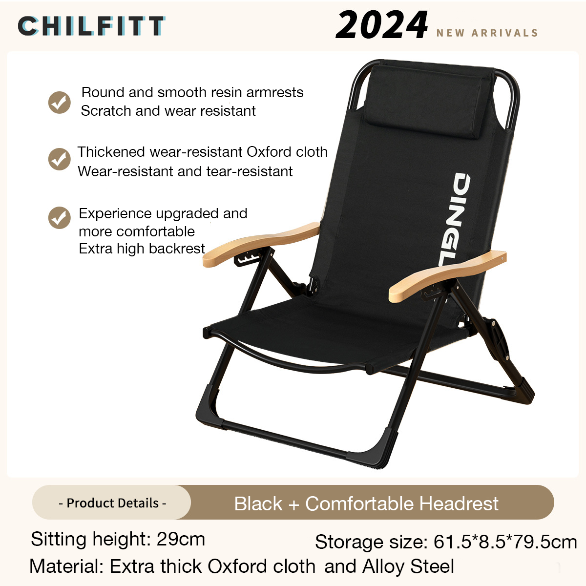 Outdoor camping chair high back portable folding chair lunch break chair leisure chair beach chair fishing stool