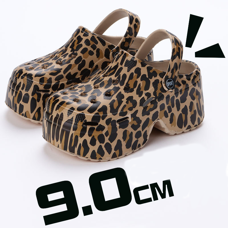 Thick-soled hole shoes for women to wear outside in summer DIY European station leopard print sandals small high-heeled hole shoes