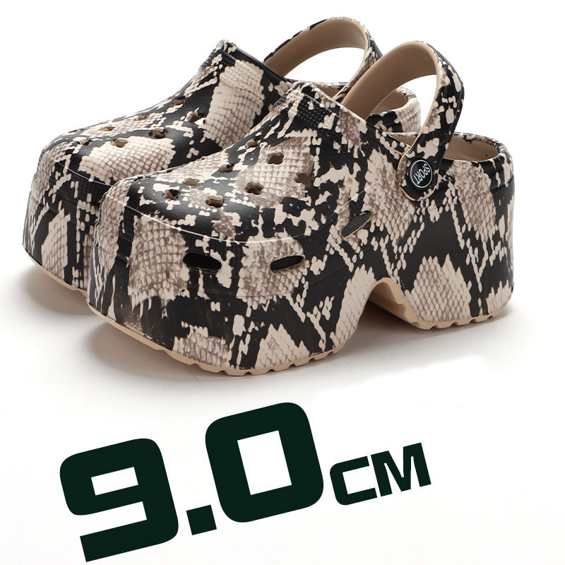 Thick-soled hole shoes for women to wear outside in summer DIY European station leopard print sandals small high-heeled hole shoes