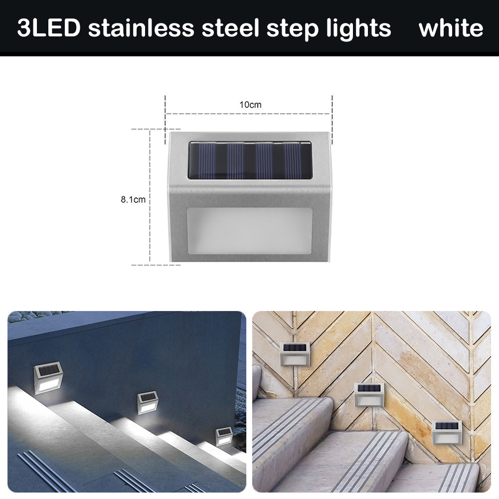 Solar Stair Step Stainless Steel 3LED Outdoor Rainproof Stair Light