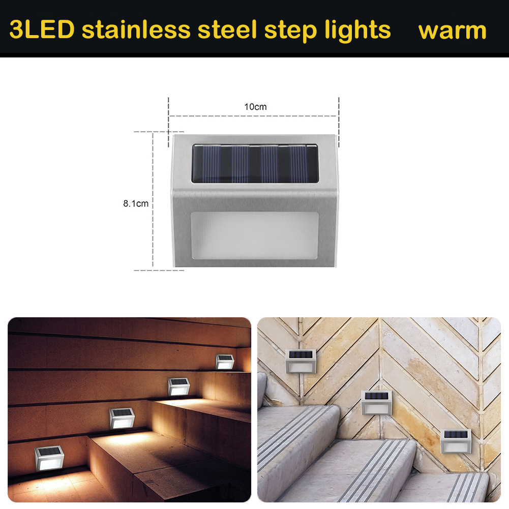 Solar Stair Step Stainless Steel 3LED Outdoor Rainproof Stair Light