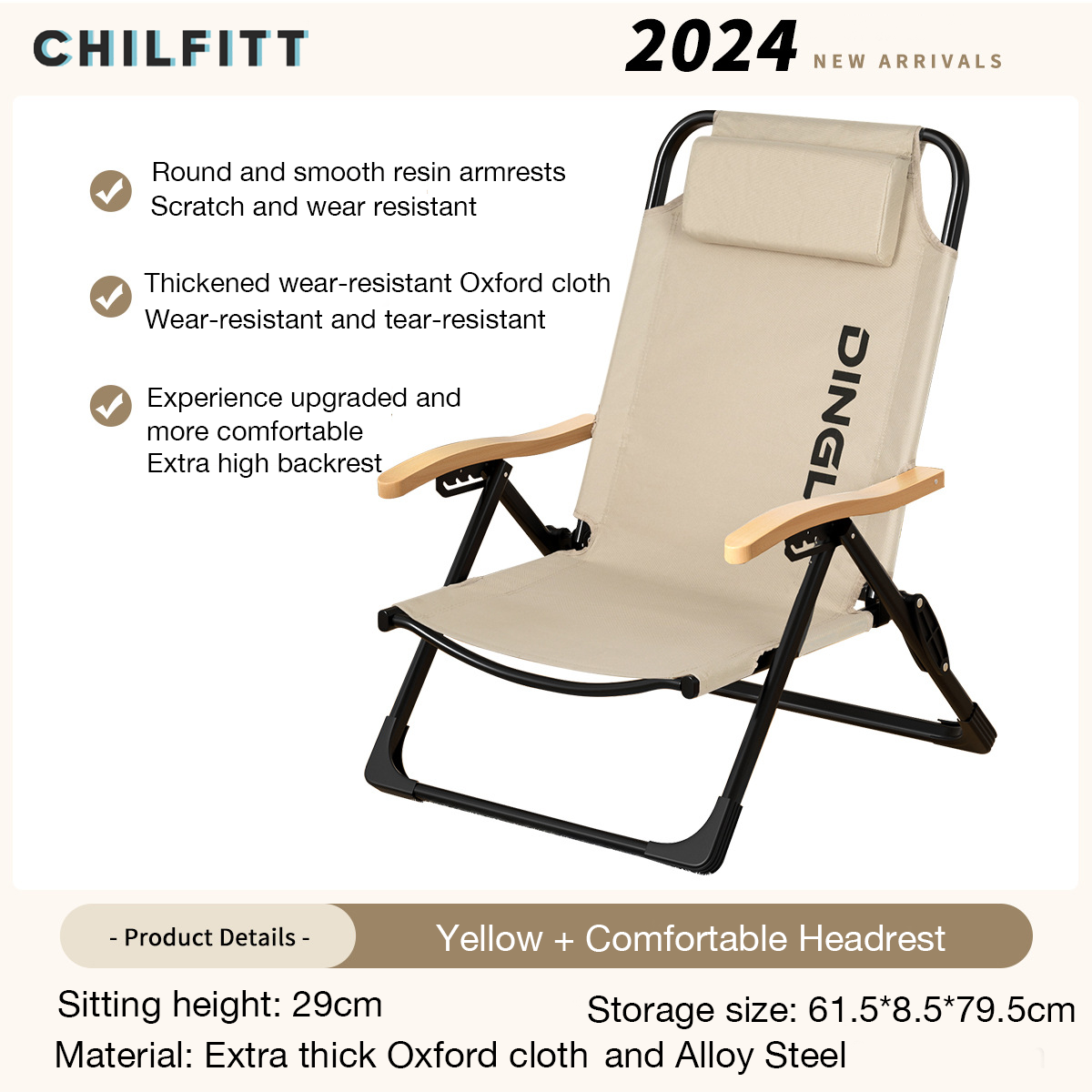 Outdoor camping chair high back portable folding chair lunch break chair leisure chair beach chair fishing stool
