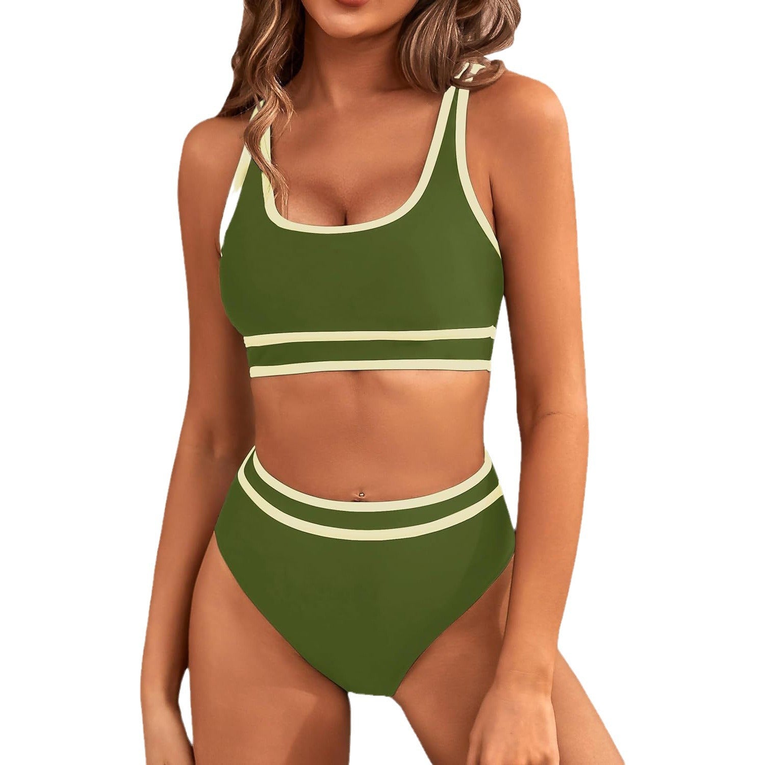 European and American swimsuit women's split bikini tight sexy solid color, bikini tight solid color swimsuit women, women's polyester suit