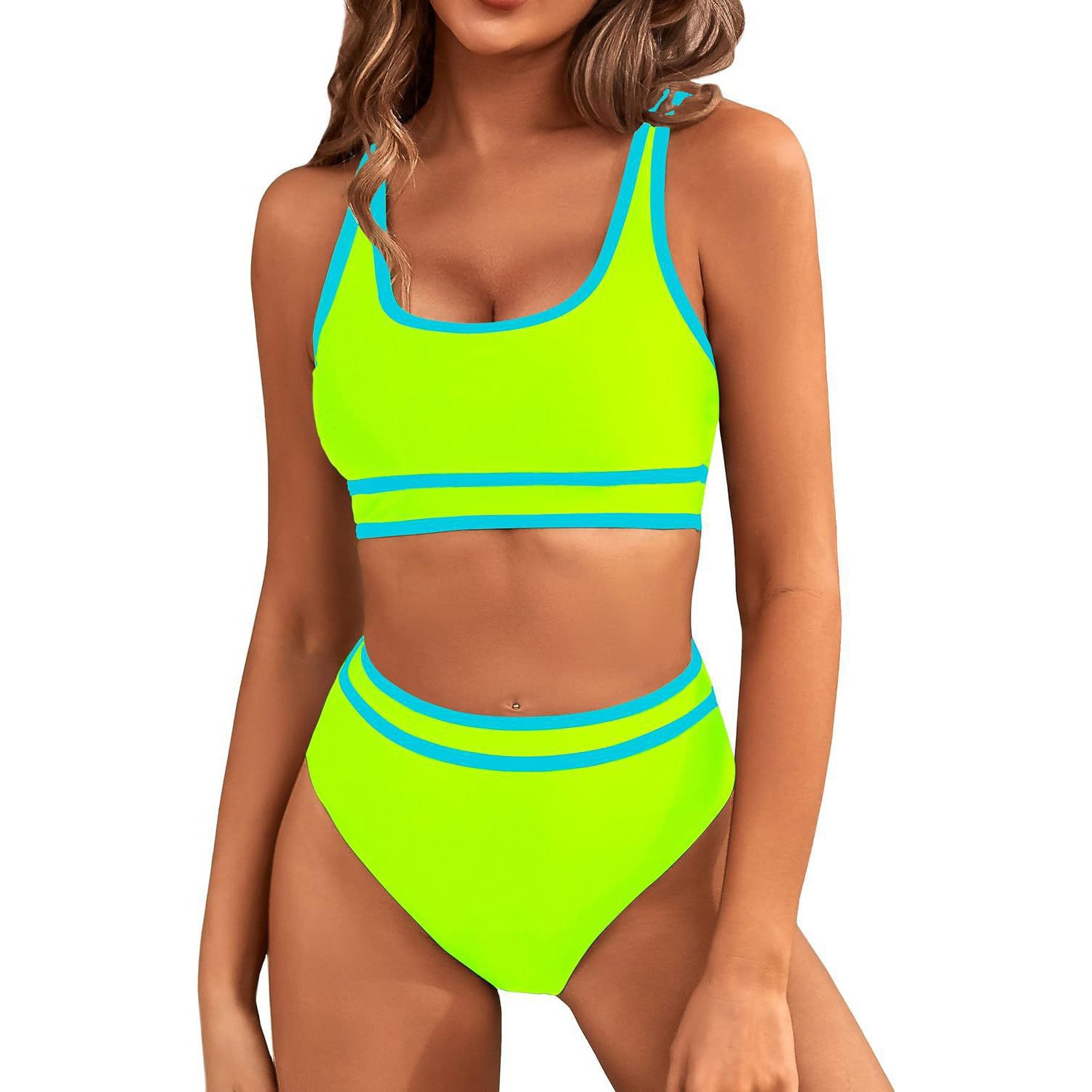 European and American swimsuit women's split bikini tight sexy solid color, bikini tight solid color swimsuit women, women's polyester suit