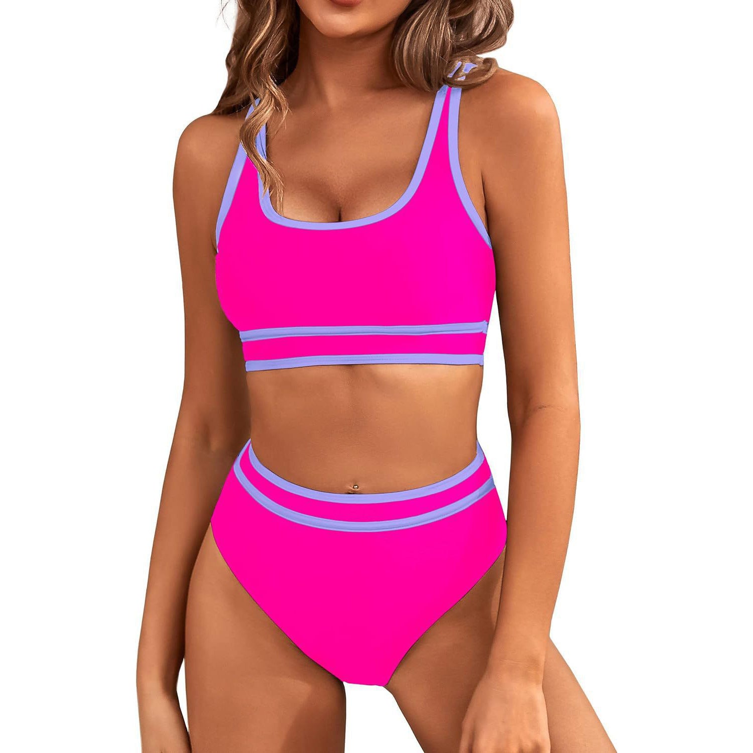 European and American swimsuit women's split bikini tight sexy solid color, bikini tight solid color swimsuit women, women's polyester suit
