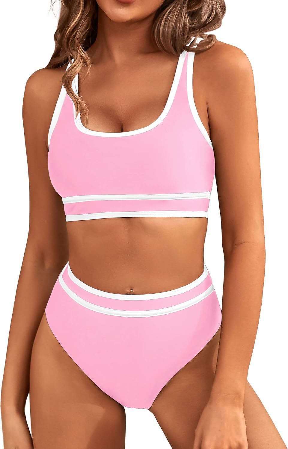 European and American swimsuit women's split bikini tight sexy solid color, bikini tight solid color swimsuit women, women's polyester suit