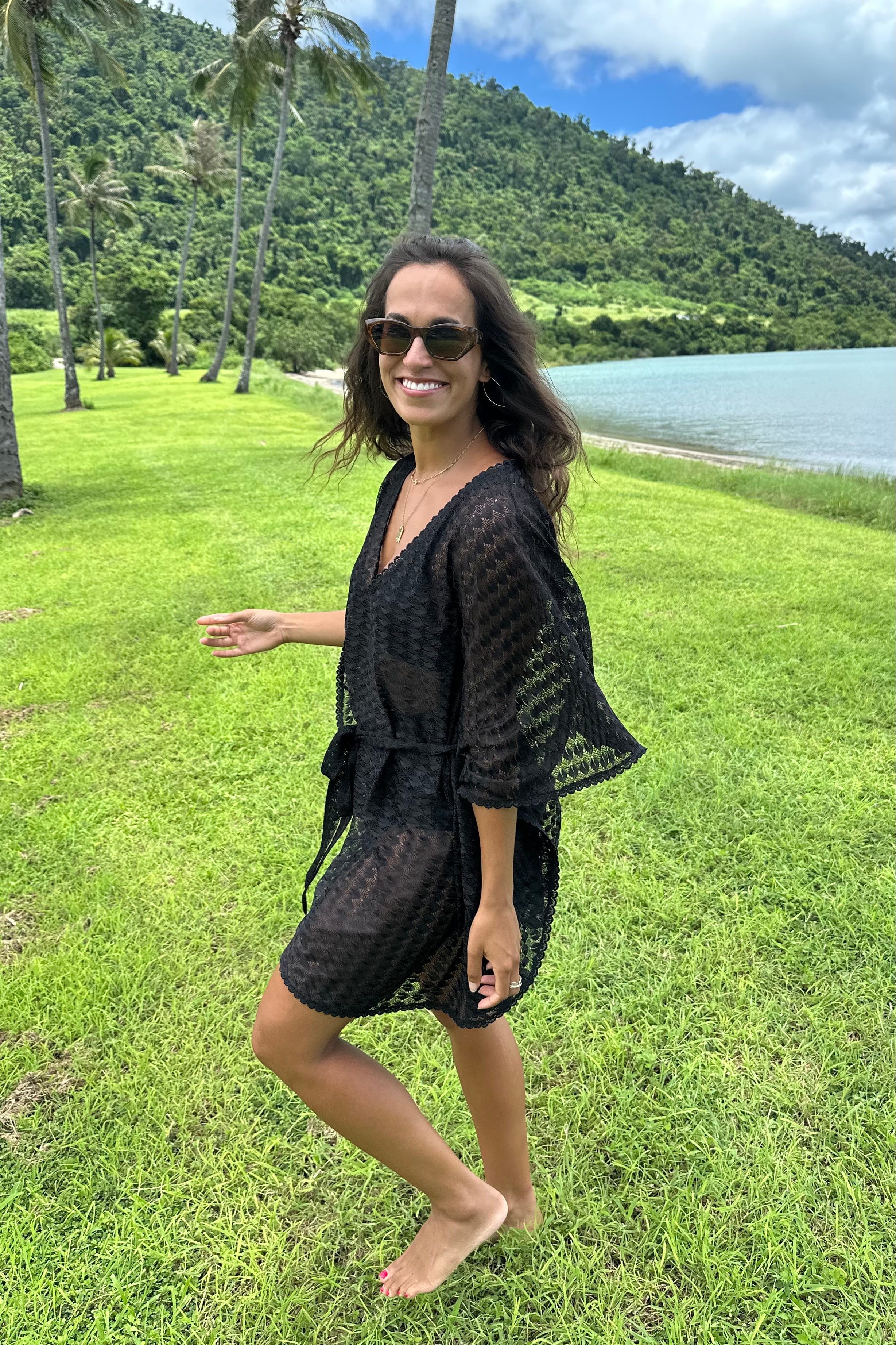 Scalloped Lace Kaftan BLACK
