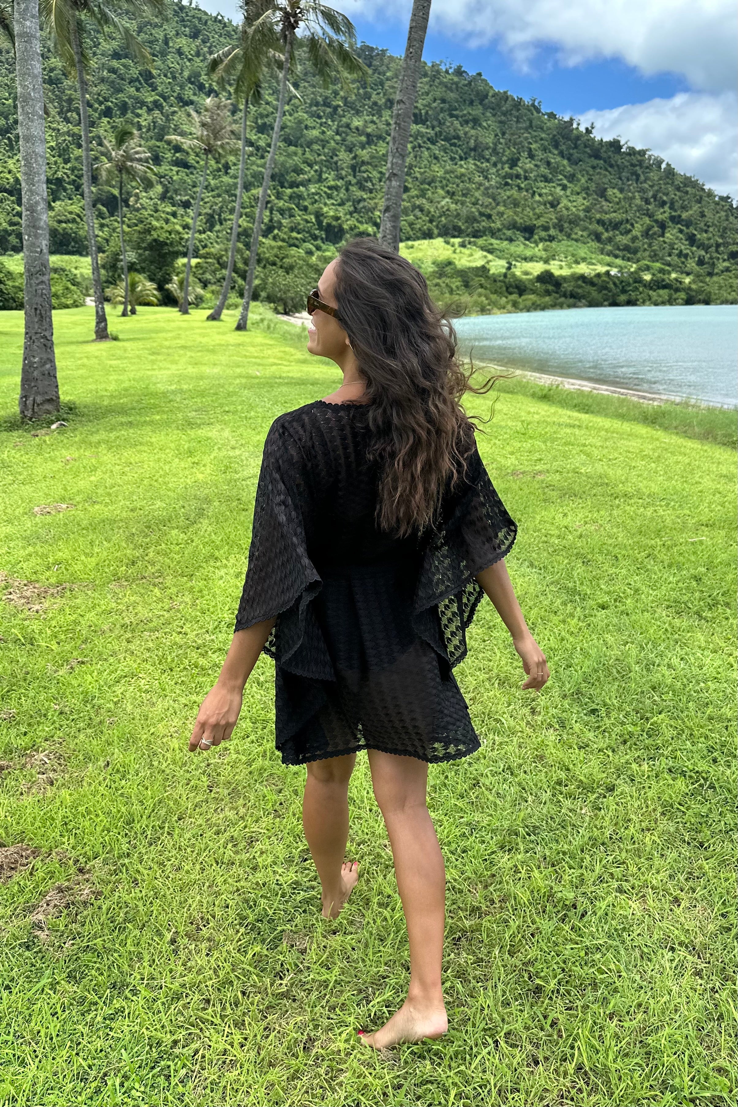Scalloped Lace Kaftan BLACK