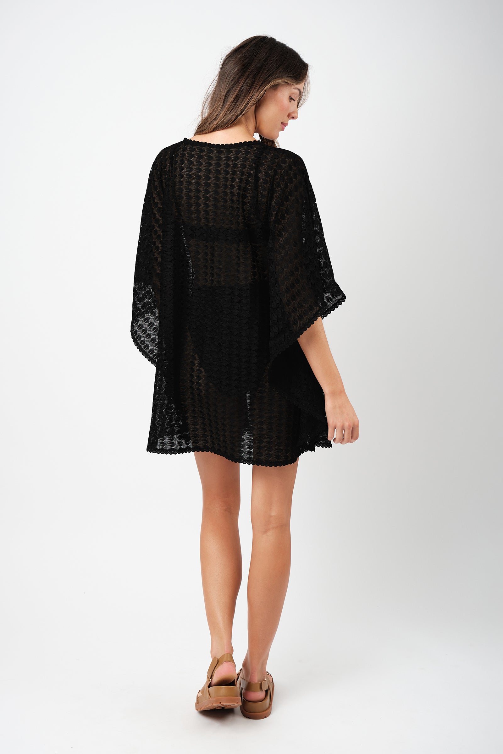 Scalloped Lace Kaftan BLACK