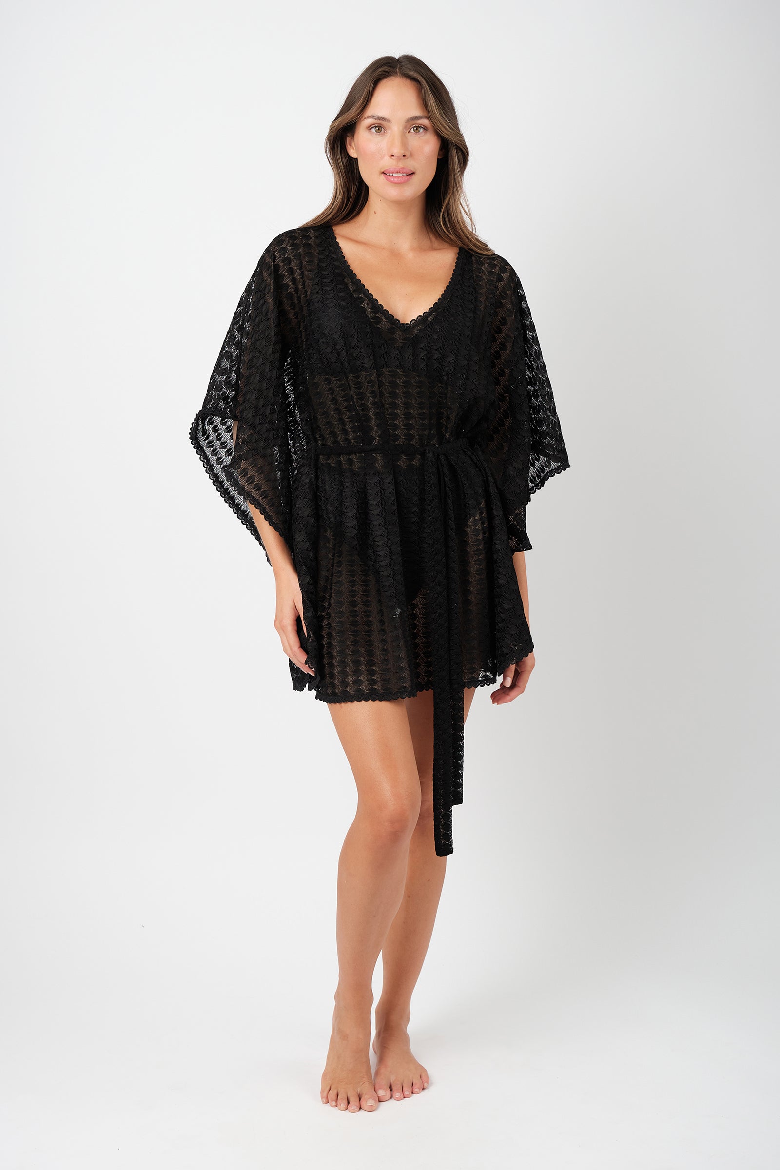 Scalloped Lace Kaftan BLACK