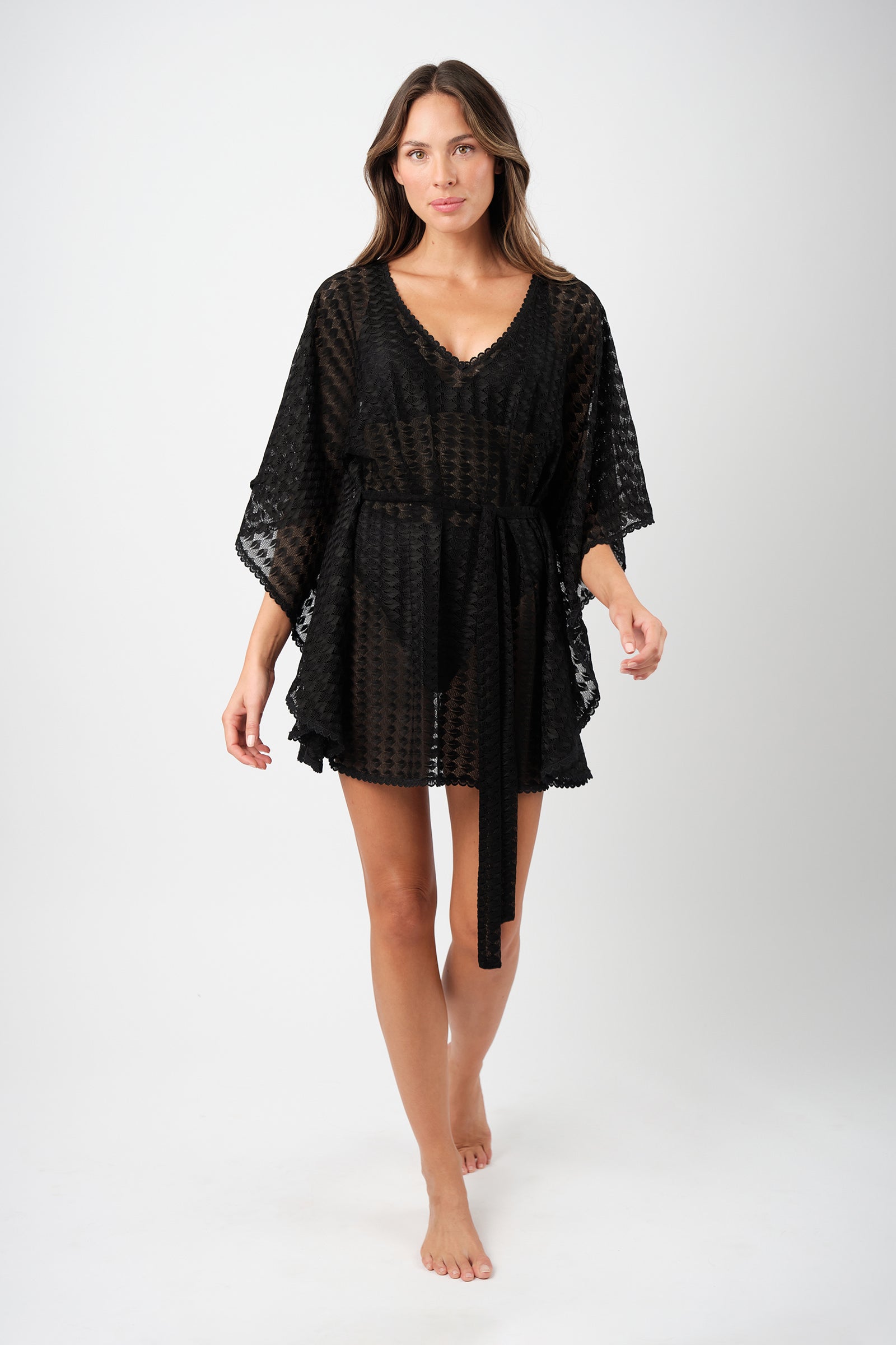 Scalloped Lace Kaftan BLACK