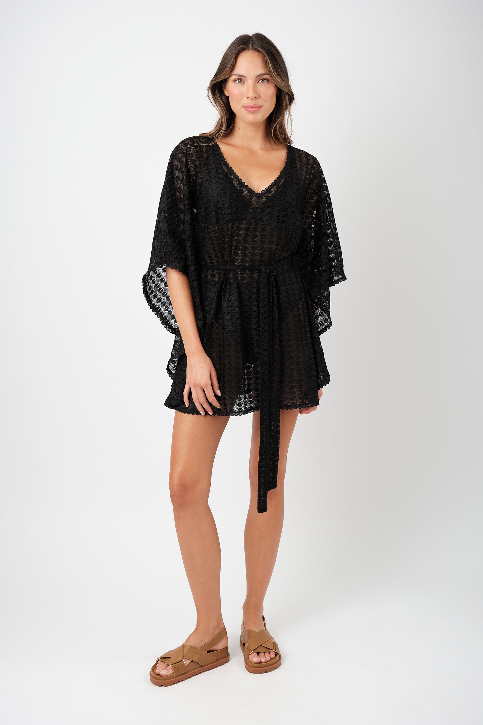 Scalloped Lace Kaftan BLACK